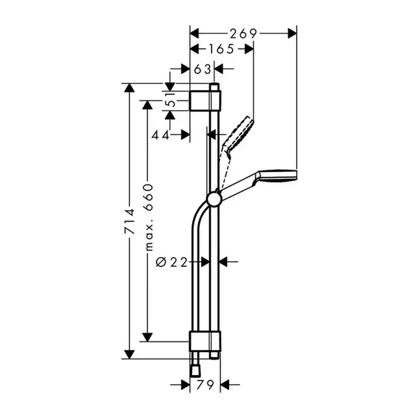 HANSGROHE Душевой набор 720 мм, белый/хром Cromettа Vario / Unica Varia (27353400) фото 2 Aquada.com.ua