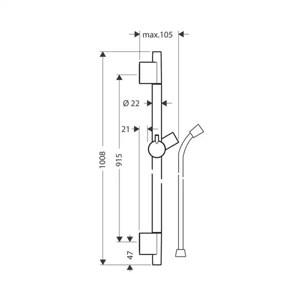 Душова штанга Hansgrohe Unica S Pura 90 см зі шлангом 160 см, хром (28631000)