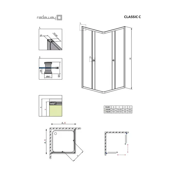 Душевая кабина Radaway Classic C 90 (профиль - хром, стекло - Fabric) (30050-01-06)