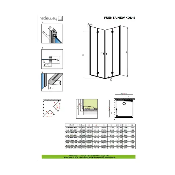 Душевая кабина Radaway Fuenta New KDD B 80 L (профиль - хром; стекло - прозрачное) (384070-01-01L) фото 2 Aquada.com.ua
