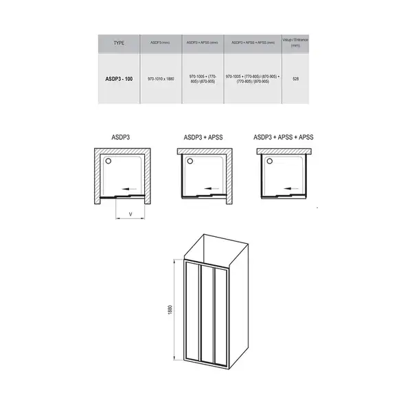 Душевые двери Ravak Supernova ASDP3-100 (профиль - белый, стекло - transparent) (00VA0102Z1) фото 2 Aquada.com.ua Душевые двери Ravak Supernova ASDP3-100 (профиль - белый, стекло - transparent) (00VA0102Z1) фото 2 Aquada.com.ua