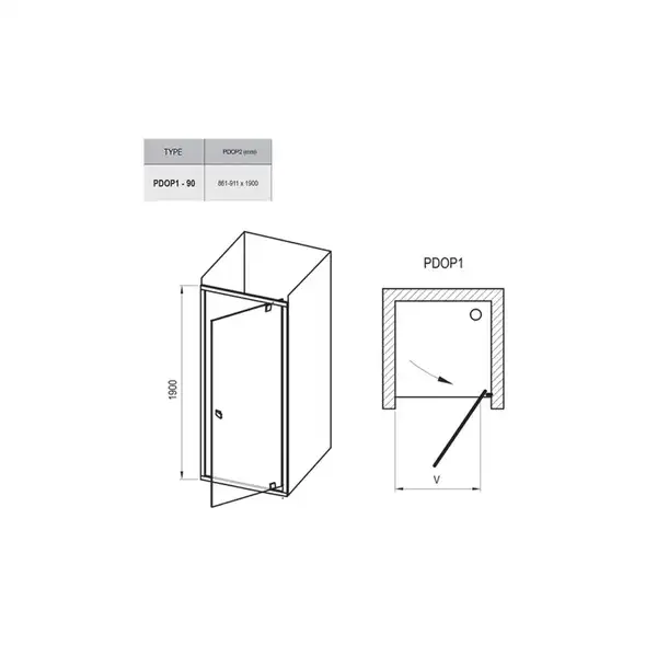 Душевая дверь Ravak Pivot PDOP1 900 х h1900 мм (профиль - чёрный, стекло - прозрачное) (03G70300Z1) фото 3 Aquada.com.ua