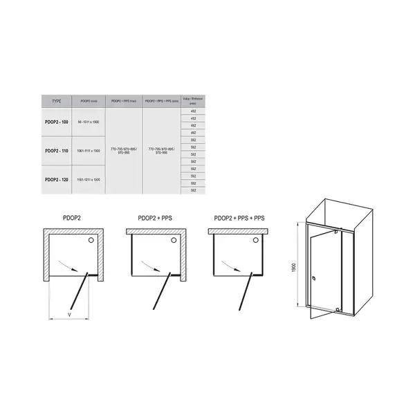 Душевые двери Ravak Pivot PDOP2-110 (профиль - сатин; стекло - Transparent (прозрачный)) (03GD0U00Z1) фото 2 Aquada.com.ua