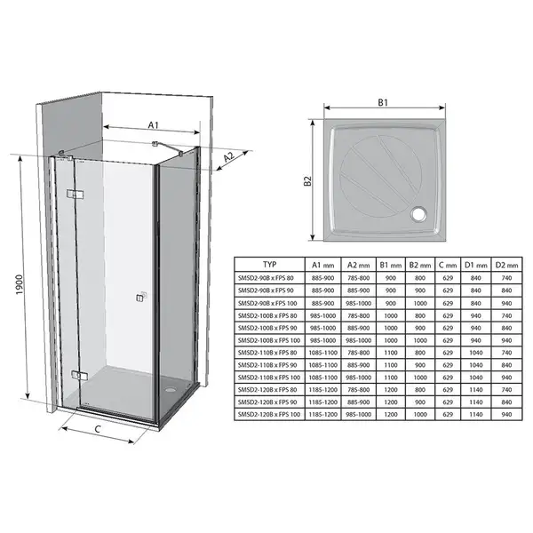 Душевая кабина Ravak SmartLine SMSD2-100 (B) R хром+transparent (0SPABA00Z1) фото 2 Aquada.com.ua