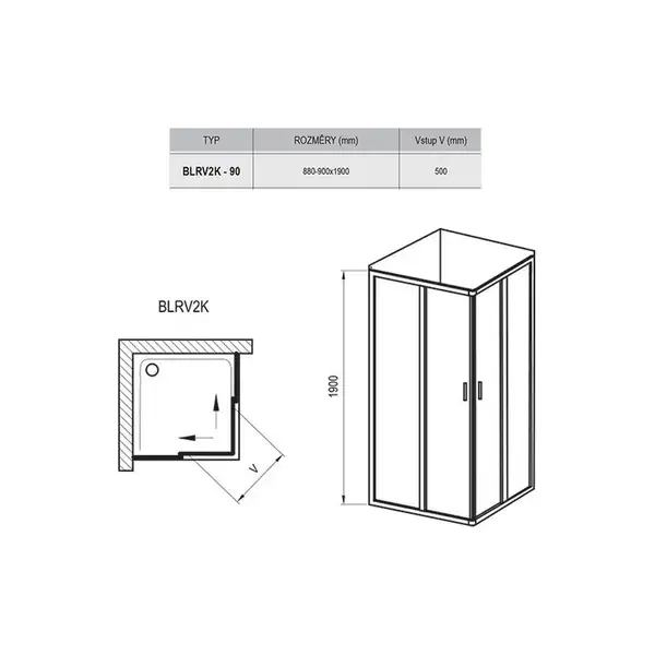 Душевая кабина Ravak Blix BLRV2K - 90 (профиль - белый, стекло - transparent) (1XV70100Z1) фото 2 Aquada.com.ua Душевая кабина Ravak Blix BLRV2K - 90 (профиль - белый, стекло - transparent) (1XV70100Z1) фото 2 Aquada.com.ua