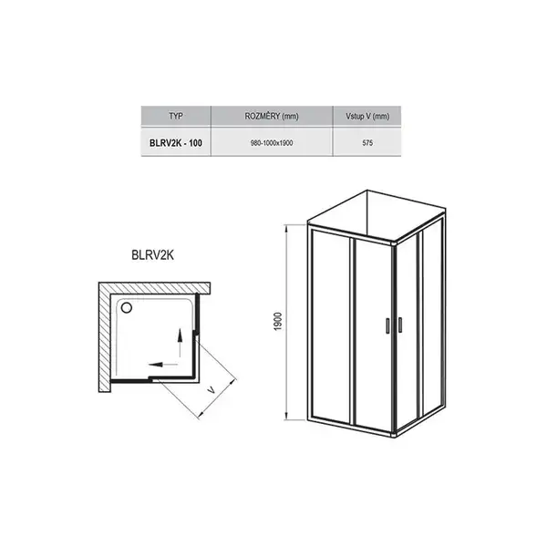 Душевая кабина Ravak Blix BLRV2K - 100 (профиль - белый, стекло - transparent) (1XVA0100Z1) фото 2 Aquada.com.ua Душевая кабина Ravak Blix BLRV2K - 100 (профиль - белый, стекло - transparent) (1XVA0100Z1) фото 2 Aquada.com.ua