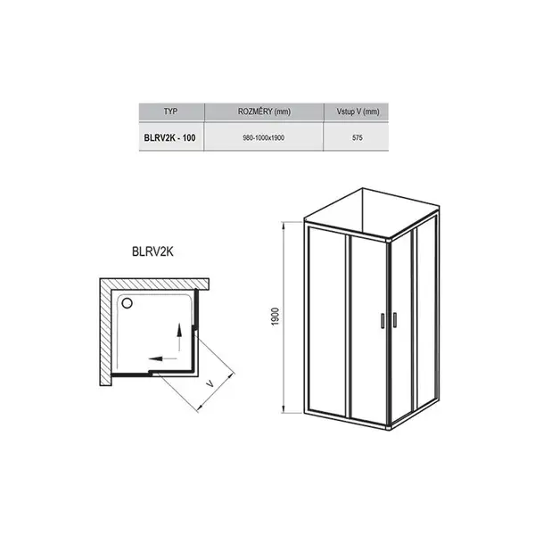 Душевая кабина Ravak Blix BLRV2K-100 (профиль - сатин, стекло - transparent) (1XVA0U00Z1) фото 2 Aquada.com.ua Душевая кабина Ravak Blix BLRV2K-100 (профиль - сатин, стекло - transparent) (1XVA0U00Z1) фото 2 Aquada.com.ua