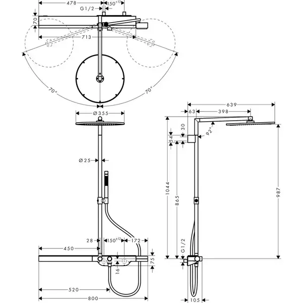 Axor Showerpipe 800 Душевая система 350 1jet, хром (27984000) Axor Showerpipe 800 Душевая система 350 1jet, хром (27984000)