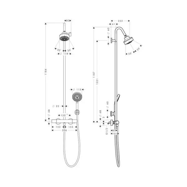 Душевая система с термостатом Axor Citterio M Showerpipe (цвет - хром) (34640000) фото 4 Aquada.com.ua Душевая система с термостатом Axor Citterio M Showerpipe (цвет - хром) (34640000) фото 4 Aquada.com.ua