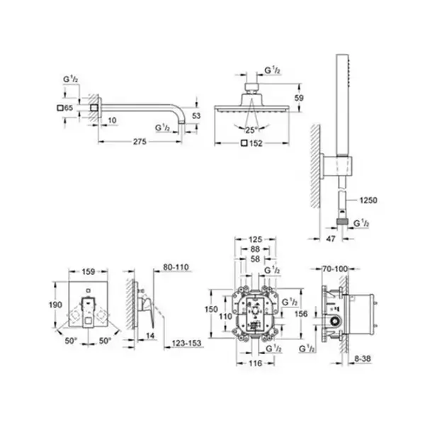 Комплект для душа Grohe Eurocube з Euphoria Cube 152 (23409000) Комплект для душа Grohe Eurocube з Euphoria Cube 152 (23409000)