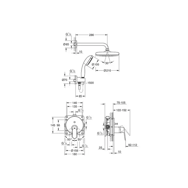 GROHE Душевая система скрытого монтажа Grohe Eurosmart Cosmopolitan с Tempesta 210 (25219001) фото 2 Aquada.com.ua GROHE Душевая система скрытого монтажа Grohe Eurosmart Cosmopolitan с Tempesta 210 (25219001) фото 2 Aquada.com.ua