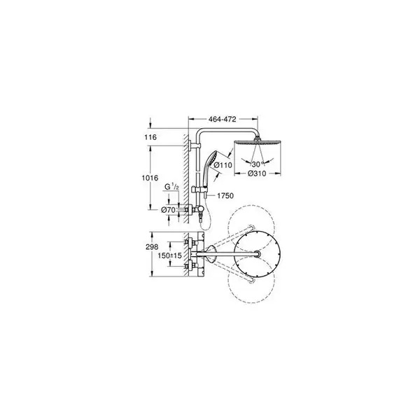 Grohe Euphoria System 310 Душевая система с термостатом для настенного монтажа (26075DA0) (26075DA0) фото 2 Aquada.com.ua Grohe Euphoria System 310 Душевая система с термостатом для настенного монтажа (26075DA0) (26075DA0) фото 2 Aquada.com.ua