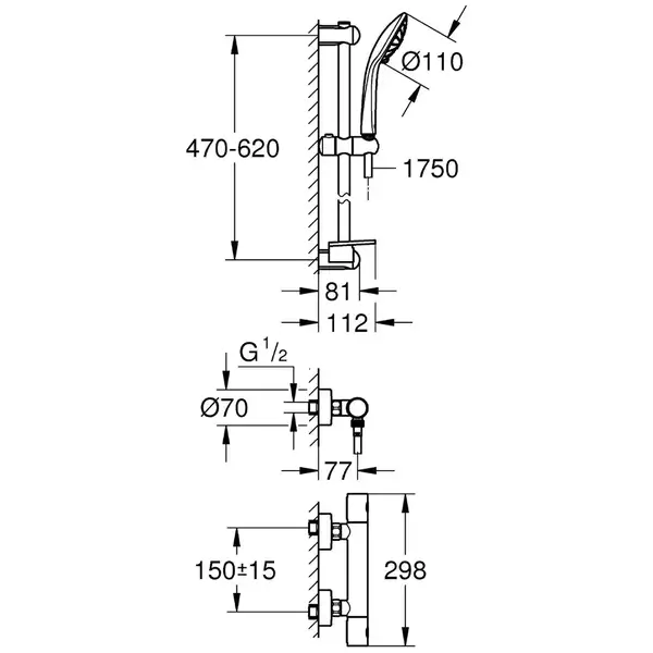 GROHE Термостат для душу 1/2" із душовим гарнітуром Grohtherm 1000 Cosmopolitan M  (34286002) фото 5 Aquada.com.ua