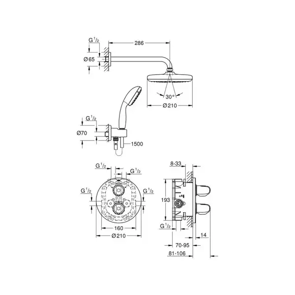 GROHE Душовий комплект із системою Tempesta 210 Grohtherm 1000 (34614001) фото 2 Aquada.com.ua GROHE Душовий комплект із системою Tempesta 210 Grohtherm 1000 (34614001) фото 2 Aquada.com.ua