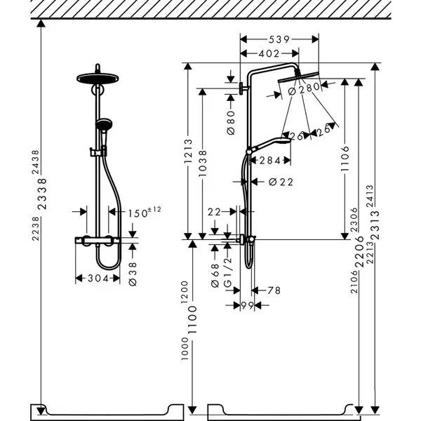 Душева система с термостатом Hansgrohe Croma Select S Showerpipe 280 1jet (цвет - белый матовый) (26890700) фото 2 Aquada.com.ua
