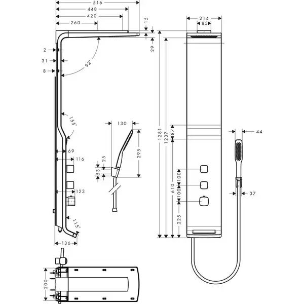 Душова панель Hansgrohe Raindance Shower panel Lift 180 2jet, білий / хром (27008400)