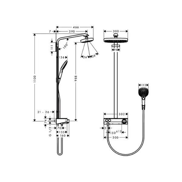 Душевая система с термостатом Hansgrohe Raindance E Showerpipe 300 2jet с ShowerTablet Select 300 (цвет - хром) (27126000) фото 4 Aquada.com.ua Душевая система с термостатом Hansgrohe Raindance E Showerpipe 300 2jet с ShowerTablet Select 300 (цвет - хром) (27126000) фото 4 Aquada.com.ua