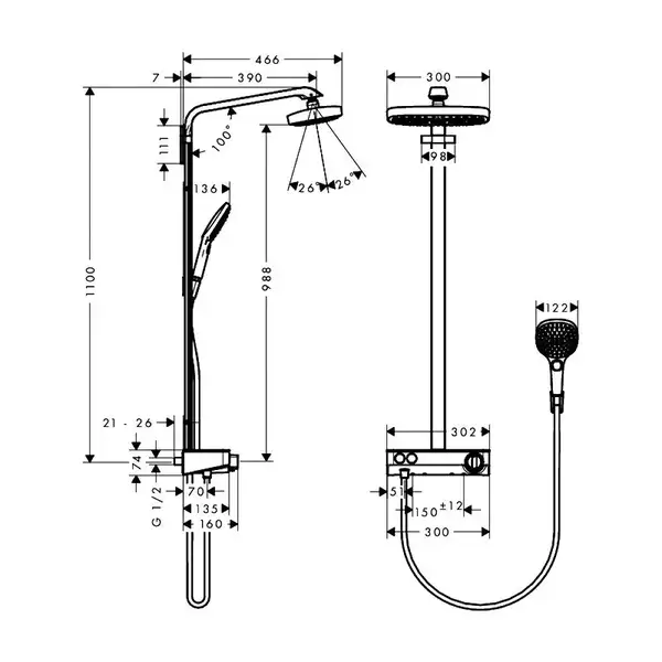 Hansgrohe Raindance Select E Душевая система, белый/хром (27126400) Hansgrohe Raindance Select E Душевая система, белый/хром (27126400)