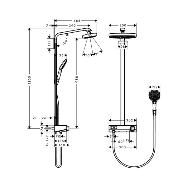 Душова система Hansgrohe Raindance Select E 300 3Jet з термостатом, хром (27127000) Душова система Hansgrohe Raindance Select E 300 3Jet з термостатом, хром (27127000)