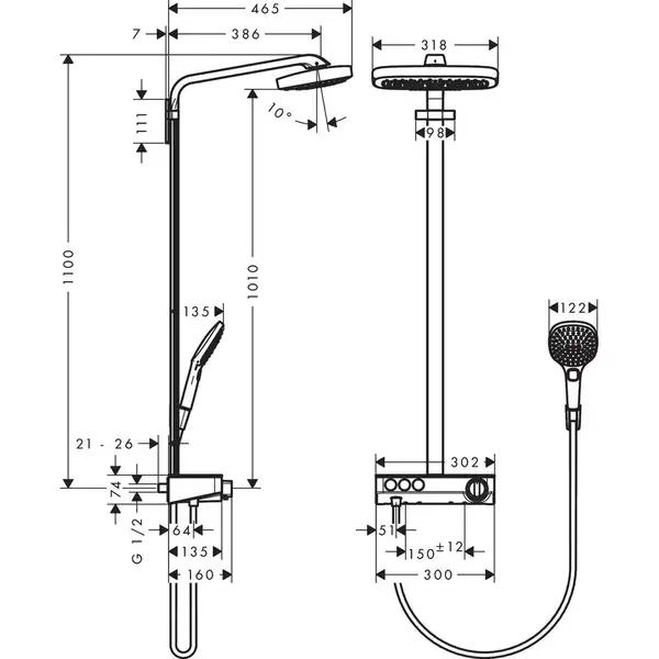 Hansgrohe Raindance Select E Душевая система, белый/хром (27127400)