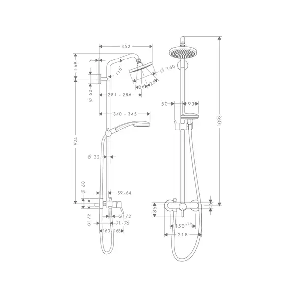 Душевая система Hansgrohe Croma Showerpipe 160 1jet (цвет - хром) (27154000) фото 2 Aquada.com.ua Душевая система Hansgrohe Croma Showerpipe 160 1jet (цвет - хром) (27154000) фото 2 Aquada.com.ua
