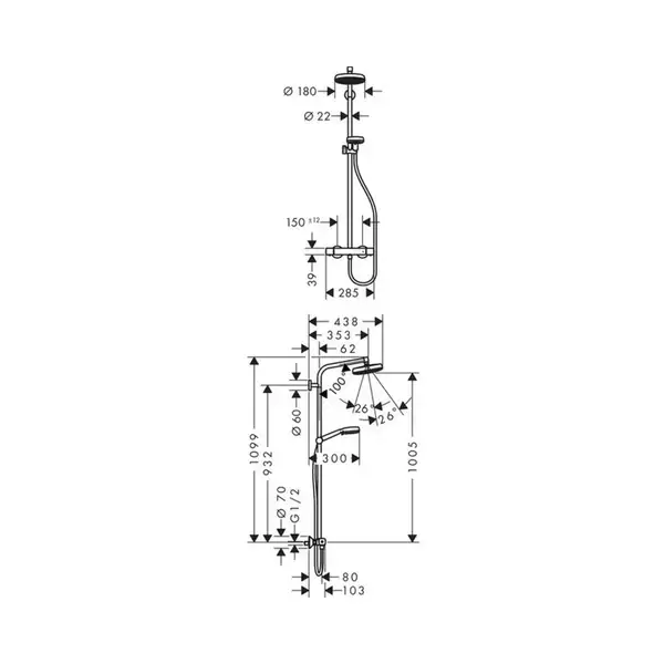 GROHE Душевая система с термостатом Hansgrohe Crometta 100 (цвет - хром) (27265400) фото 2 Aquada.com.ua GROHE Душевая система с термостатом Hansgrohe Crometta 100 (цвет - хром) (27265400) фото 2 Aquada.com.ua