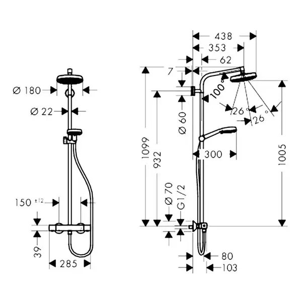 Душова система Hansgrohe Crometta 160 Showerpipe EcoSmart 1jet 9л / хв з термостатом білий / хром (27265400) Душова система Hansgrohe Crometta 160 Showerpipe EcoSmart 1jet 9л / хв з термостатом білий / хром (27265400)