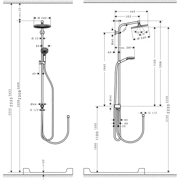 Hansgrohe Crometta S Showerpipe Reno 240, хром (27270000) Hansgrohe Crometta S Showerpipe Reno 240, хром (27270000)