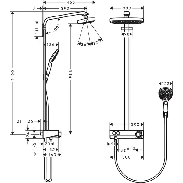 HANSGROHE  Душевая система Raindance Select E 300 (27283400) фото 2 Aquada.com.ua