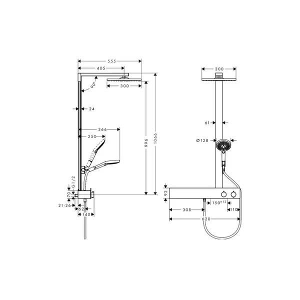 Душевая система с термостатом Hansgrohe Raindance E Showerpipe 300 1jet с ShowerTablet 600 (цвет - хром) (27363000) фото 3 Aquada.com.ua Душевая система с термостатом Hansgrohe Raindance E Showerpipe 300 1jet с ShowerTablet 600 (цвет - хром) (27363000) фото 3 Aquada.com.ua