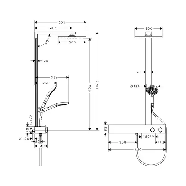 Душова система Hansgrohe Raindance E Showerpipe 300 1jet з термостатом, хром (27363000) Душова система Hansgrohe Raindance E Showerpipe 300 1jet з термостатом, хром (27363000)