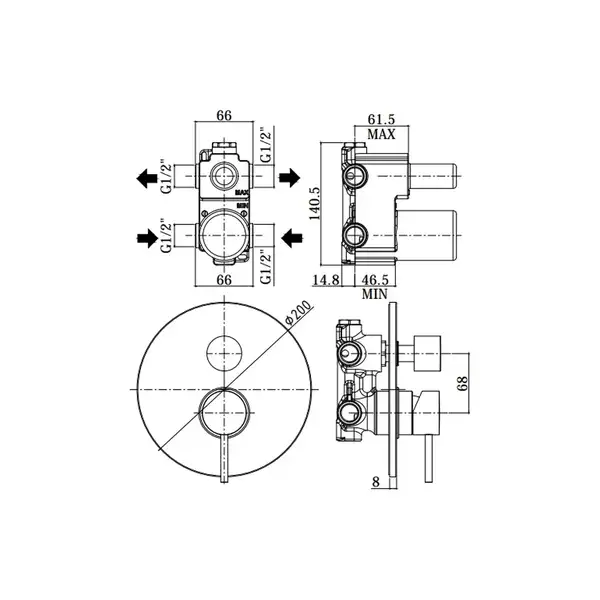 Душевая система Paffoni Shower скрытого монтажа со смесителем с верхним душем Ø 225 мм (цвет - чёрный матовый) (KITLIG018NO) фото 2 Aquada.com.ua