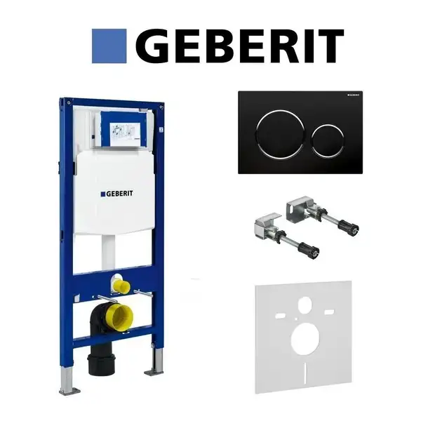 Инсталляция Geberit Duofix (3-в-1) в комплекте с клавишей Sigma 20, черный/матовый (111.300.00.5+156.050.00.1+111.815.00.1+115.882.14.1) фото 1 Aquada.com.ua