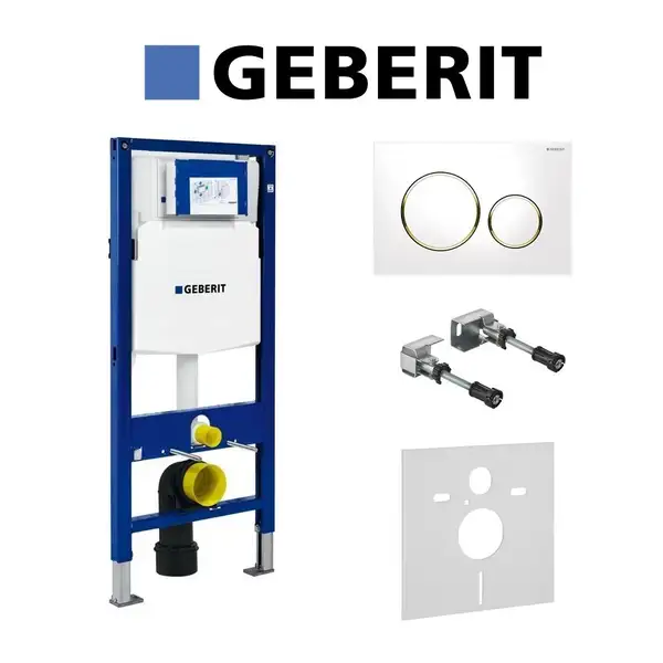 Инсталляция Geberit Duofix (3-в-1) в комплекте с клавишей Sigma 20, белая/золото (111.300.00.5+156.050.00.1+111.815.00.1+115.882.KK.1) фото 1 Aquada.com.ua