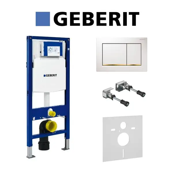 Инсталляция Geberit Duofix (4-в-1) в комплекте с клавишей Sigma 30, белая/золото (111.300.00.5+156.050.00.1+111.815.00.1+115.883.KK.1) фото 2 Aquada.com.ua
