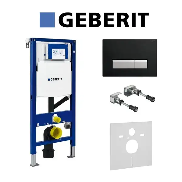 Инсталляция Geberit Duofix (3-в-1) в комплекте с клавишей Sigma 40 (функция поглащения запахов), черный/мат/алюминий (111.370.00.5+156.050.00.1+111.815.00.1+115.600.KR.1) фото 1 Aquada.com.ua