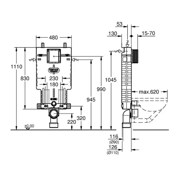 Інсталяція для унітазу із EPS корпусом Grohe (38643001) Інсталяція для унітазу із EPS корпусом Grohe (38643001)