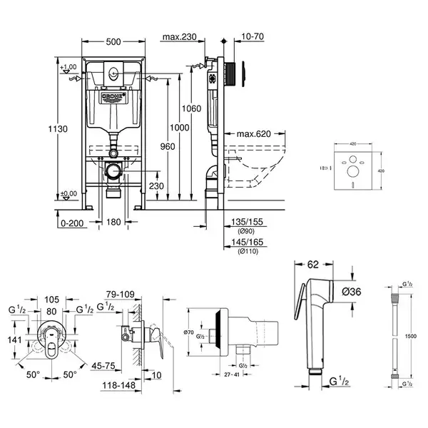 Комплект Grohe инсталляция Rapid SL 38721001 + набор для гигиенического душа со смесителем BauLoop 111042 (38721001111042) Комплект Grohe инсталляция Rapid SL 38721001 + набор для гигиенического душа со смесителем BauLoop 111042 (38721001111042)