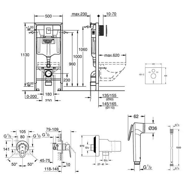 Комплект Grohe инсталляция Rapid SL 38772001 + набор для гигиенического душа со смесителем BauLoop 111042 (38772001111042) Комплект Grohe инсталляция Rapid SL 38772001 + набор для гигиенического душа со смесителем BauLoop 111042 (38772001111042)