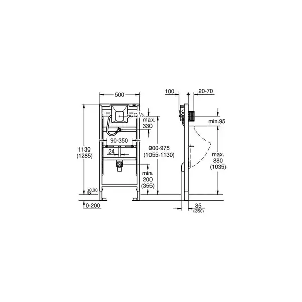 Grohe Rapid SL Інсталяція для пісуара, 1.13/1.30 м (38786001)