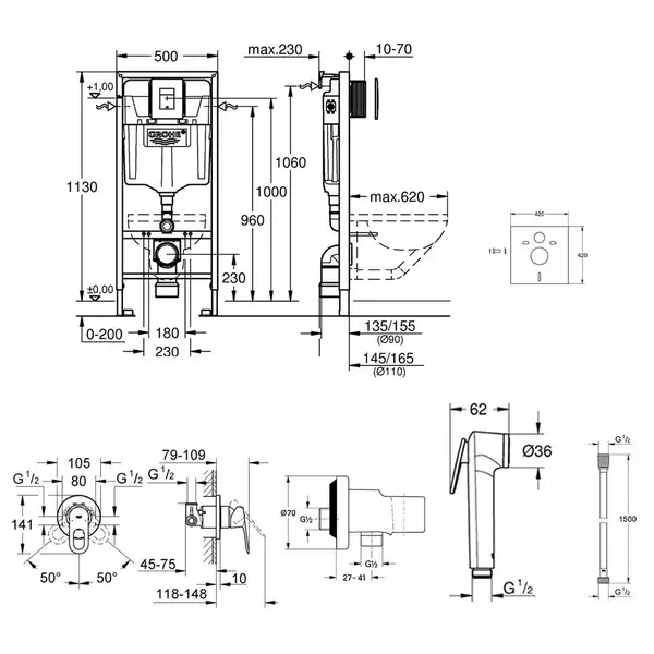 Комплект Grohe инсталляция Rapid SL 38827000 + набор для гигиенического душа со смесителем BauLoop 111042 (38827000111042) Комплект Grohe инсталляция Rapid SL 38827000 + набор для гигиенического душа со смесителем BauLoop 111042 (38827000111042)