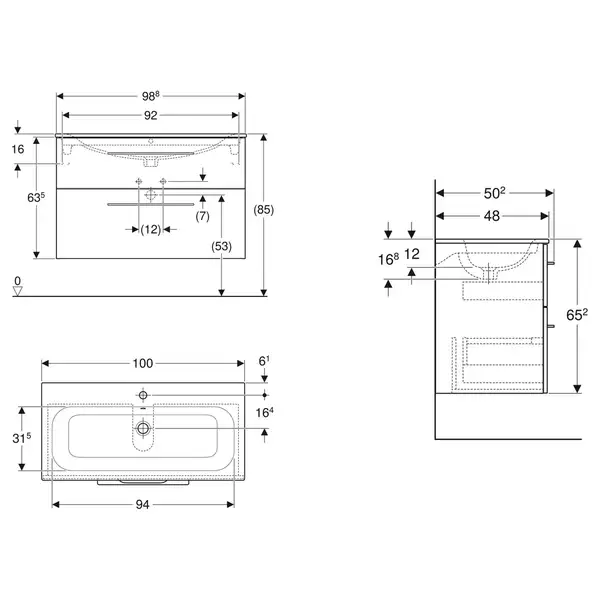 Тумба с раковиной Geberit Selnova Square slim rim 100, тёмный орех (501.246.00.1) фото 3 Aquada.com.ua