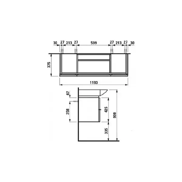Тумба под умывальник 119,5 см Laufen Palace, белый матовый (H4013020754631) фото 3 Aquada.com.ua