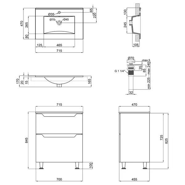 Тумба підлогова з умивальником Qtap Scorpio QT1471TNВ7013070CW (QT1471TNВ7013070CW) фото 2 Aquada.com.ua