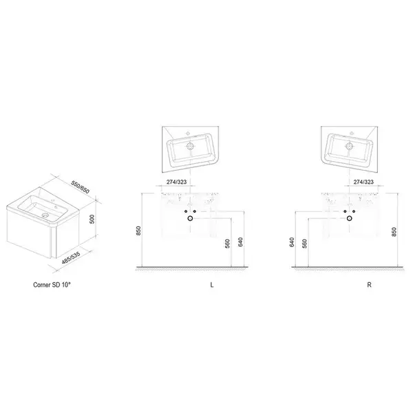Тумба под раковину Ravak 10° 650х535х450 мм L белая (X000000745) фото 3 Aquada.com.ua