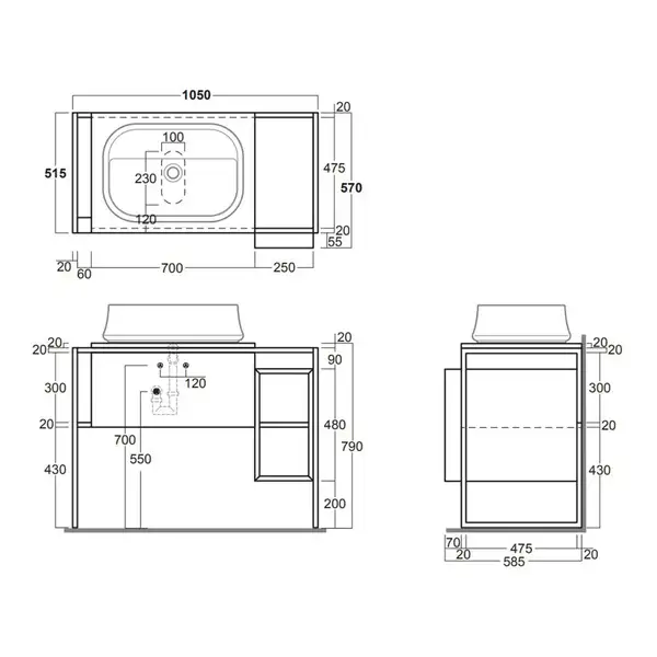 Тумба под раковину с консолью Simas Frame 105 х 57 х h72 см, дуб тёмный (FM1 Rovere scuro) фото 5 Aquada.com.ua