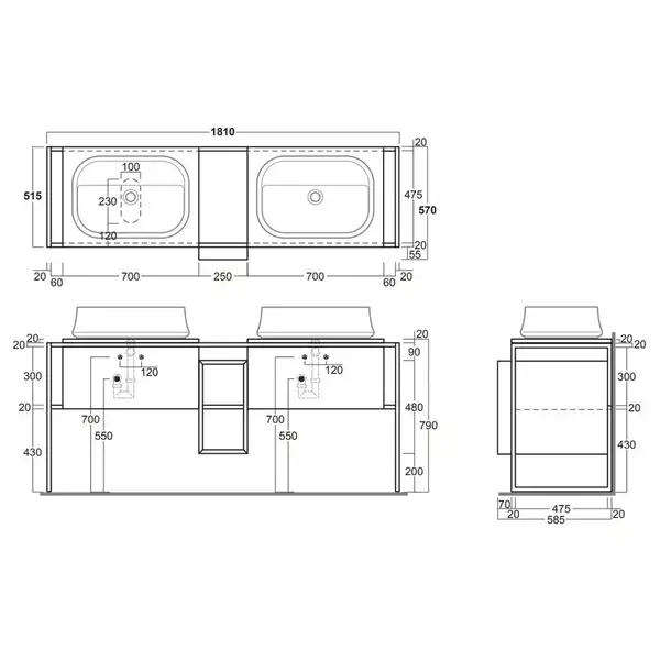 Тумба под раковину с консолью Simas Frame 181 х 57 х h72 см, дуб тёмный (FM2 Rovere scuro) фото 5 Aquada.com.ua Тумба под раковину с консолью Simas Frame 181 х 57 х h72 см, дуб тёмный (FM2 Rovere scuro) фото 5 Aquada.com.ua