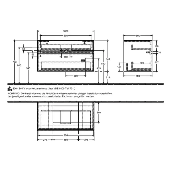 Тумба под умывальник 100 см Villeroy & Boch Collaro (Truffle Grey) умывальник в центре (C01600VG) фото 2 Aquada.com.ua