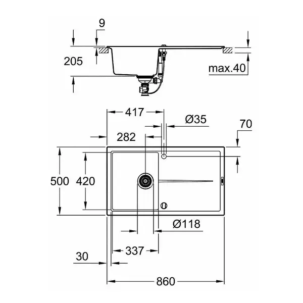 GROHE Мойка кварцевая Sink K400 (31640AP0) GROHE Мойка кварцевая Sink K400 (31640AP0)