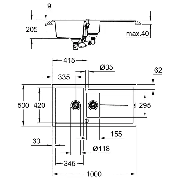 Композитна мийка для кухні Grohe K400 (31642AT0) Композитна мийка для кухні Grohe K400 (31642AT0)